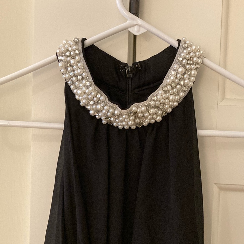 Elegant Black Jumpsuit with Pearl Collar